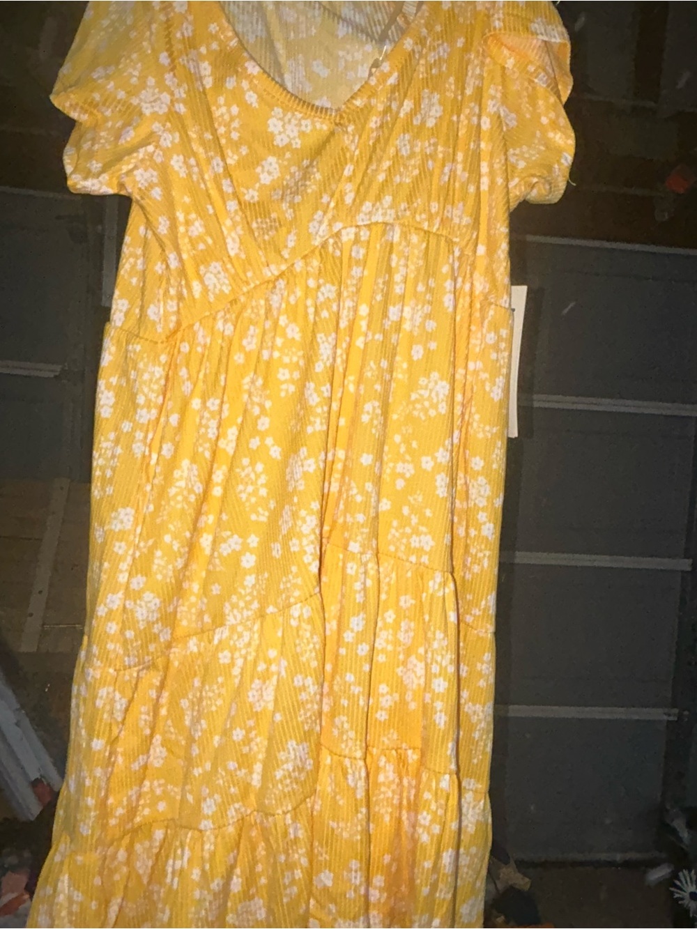 Bright Yellow Floral Kids' Dress with Ruffle Tiers